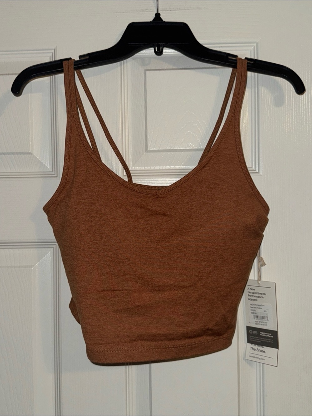 Vuori Double-Strap Cropped Tank Top in Rust Brown